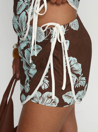 Anyah Tie Side Linen Skort Brown  Blue