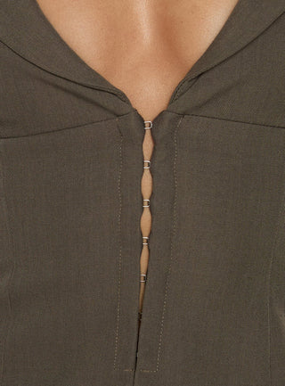 Aaira 3/4 Sleeve Cinched Waist Collared Shirt Taupe