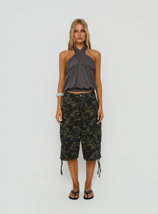 Harpah Cross Front Blouson Top Grey