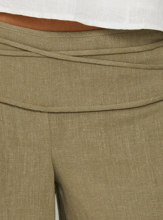 Silver Moon Linen Blend Tie Pants Olive Green