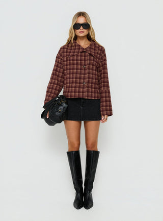 Navie Funnel Neck Jacket Red Check