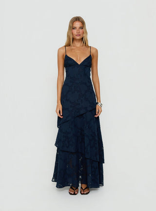 Lyricah Tiered Tie Back Maxi Dress Navy