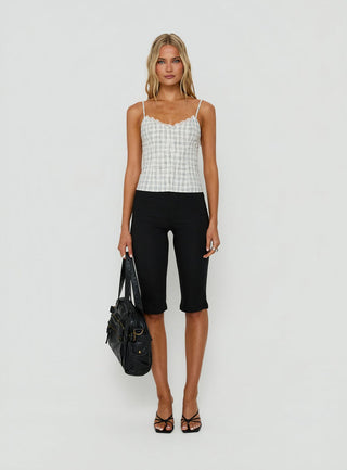 Dalanie Tie Strap Top White / Black Check