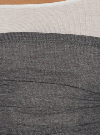 Norra Layered Off Shoulder Long Sleeve Top Grey / White