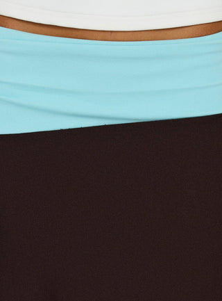 Suave Asymmetrical Contrast Midi Skirt Brown / Aqua
