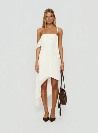 Massey Bust Draping Low Back Midi Dress Off White