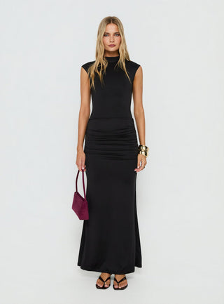 Noemmi High Neck Ruched Maxi Dress Black