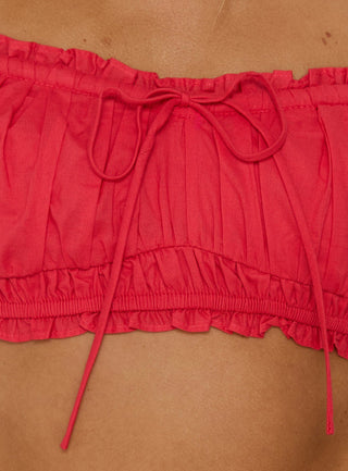 Corabel Off Shoulder Micro Crop Top Red