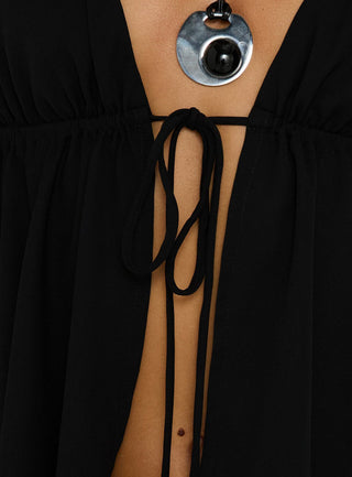Top Form Tie Front Halter Top Black