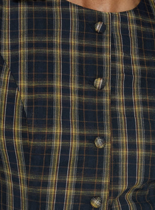 Femme Blouse Top Navy  Lemon Plaid