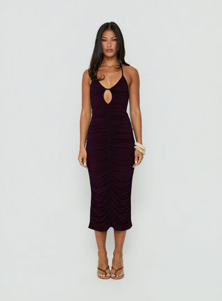 Gracie Halter Neck Midi Dress Plum