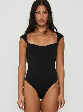 Fabienna Scoop Neck Cap Sleeve Bodysuit Black