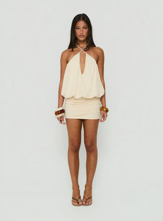 Evelia Keyhole Halter Mini Dress Butter Yellow
