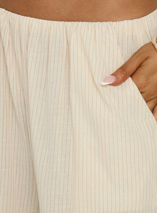 Lunea Concealed Waistband Pants Beige Stripe