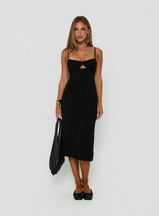Evendra V Neck Cutout Midi Dress Black