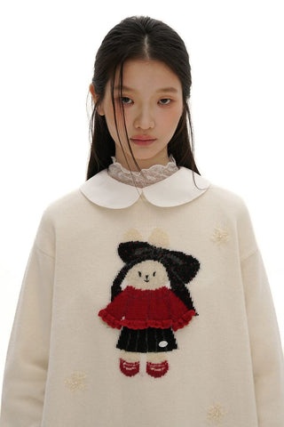 [Moromoro2] Rabbit Embroidered Fair Isle Knit  Sweater
