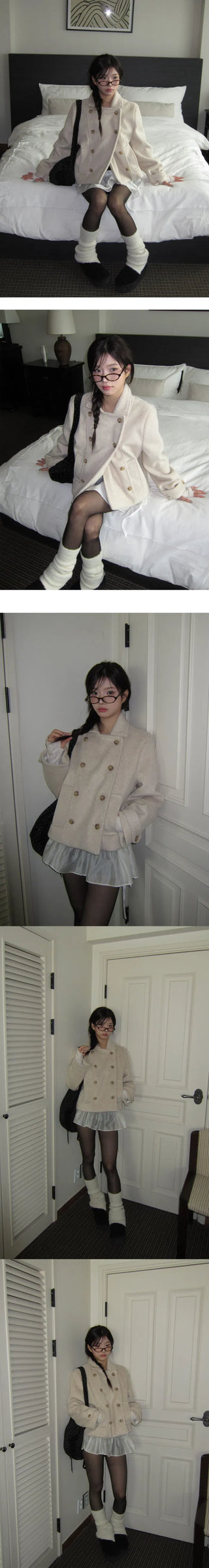 Double collar wool half coat - 3 colors