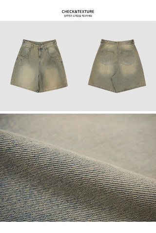 Two-buckle Bermuda Vintage Faded Denim 3/4 Length Pants pt