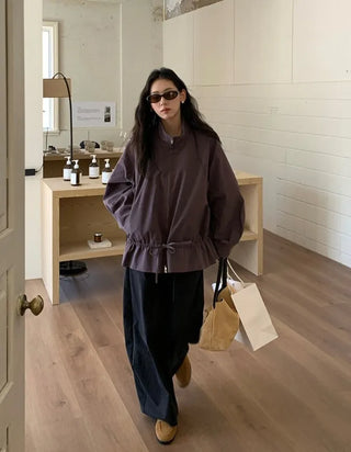 Waist string zip-up jacket