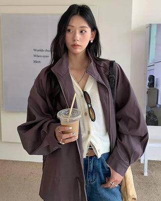 Waist string zip-up jacket