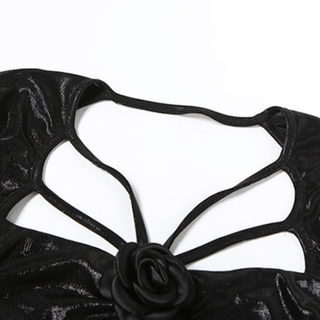 Long sleeve mesh hollow out flower applique cut out top