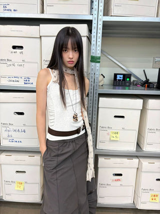 [NeverSeez] Ribbed Button-Front Cami Top