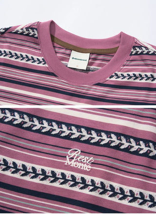 [Monterest] Cotton Totem Stripe Embroidered Tee