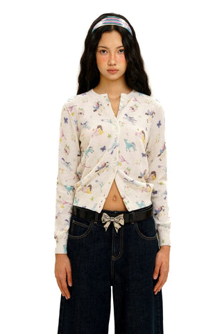 [Moromoro2] Horse & Rabbit Print Crew Neck  Cardigan