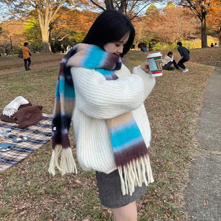 Border Tassel Scarf - P000KVYR