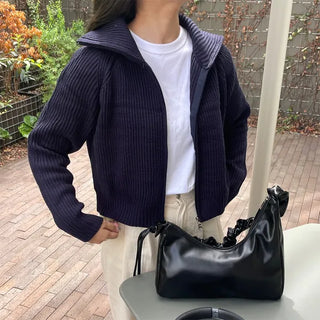 Raglan knit zip-up