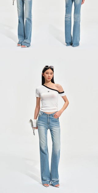 [NOTAWEAR] Wave Washed Slim Straight Jeans