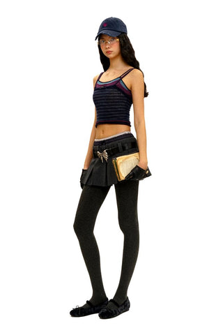 [Moromoro2] Striped Mesh Lace Knit Set