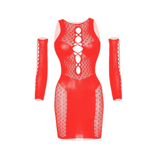 Gloves net polka dot hollow out cut out mini dress