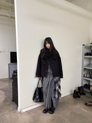 [NeverSeez] Pleated Plaid Skirt with Removable Waist Detail