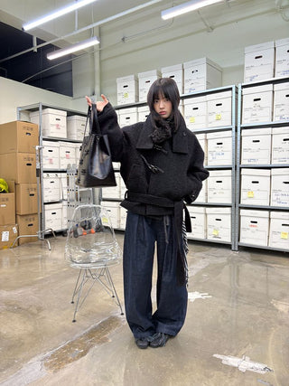 [NeverSeez] Raw Denim Wide-leg Jeans