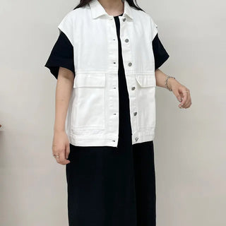 denim pocket boxy vest