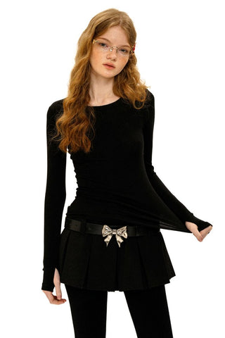 [Moromoro2] Lace Trim Slim Fit Long Sleeve Base  Tee