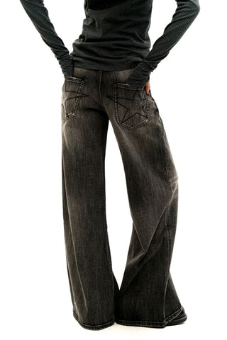 [Moromoro2] Star Plaid Patchwork Wide Leg  Jeans