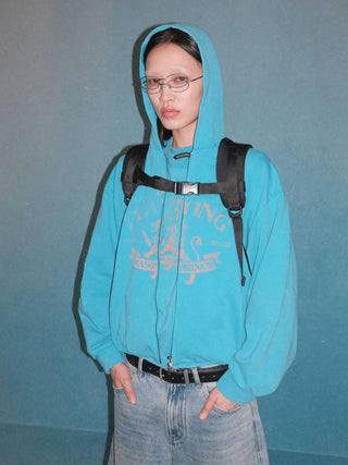 [MASONPRINCE] Boxy-Fit Hooded Zip-Up Cardigan