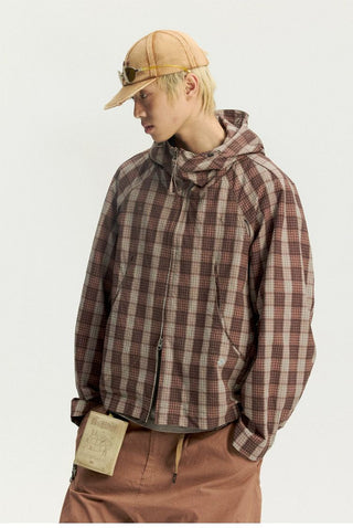 [Monterest] Textured Plaid Hooded Jacket