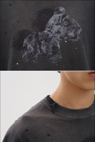 [MASONPRINCE] Hemp Blend Distressed Horse Print Tee