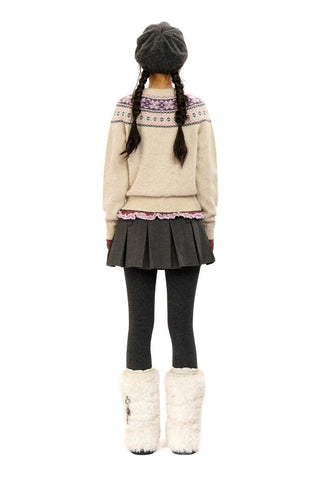 [Moromoro2] Pearl Snowflake Fair Isle Knit  Sweater