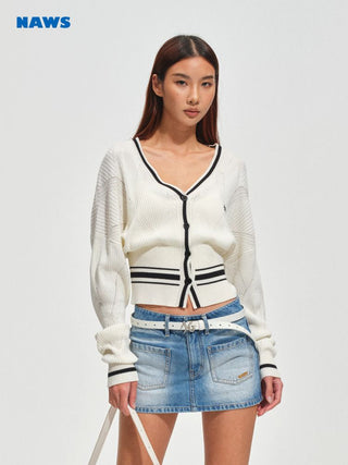 [NOTAWEAR] Stripe V-Neck Slim Fit Knit  Cardigan