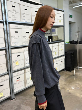 [NeverSeez] High-neck Color-block Knit Sweater