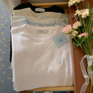 Plain waffle knit short-sleeved T-shirt (4c)