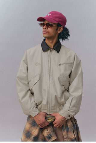 [Monterest] Washed Cotton Work Jacket with Leather Collar