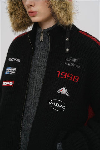 [MASONPRINCE] Racing Wool Blend Zip-Up Cardigan