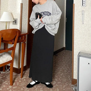 Ribbed slit skirt