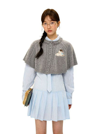 [Moromoro2] Girl & Horse Embroidered Cape  Sweater