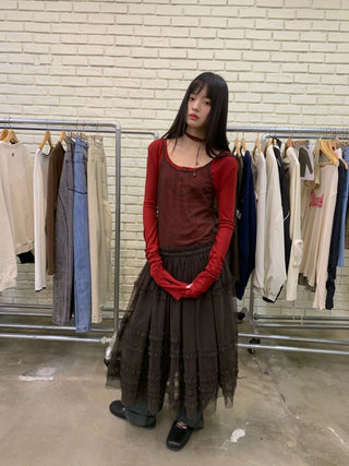 [NeverSeez] Pleated Layered Mesh Cami Dress